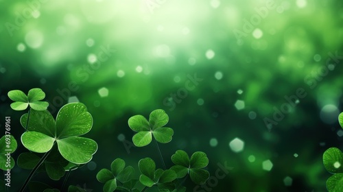 Green clover leaves with bokeh effect. St. Patrick's Day background