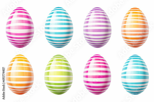 Illustrated hand painted white striped Easter eggs in bright rich colors