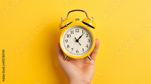 Male hand holding alarm clock