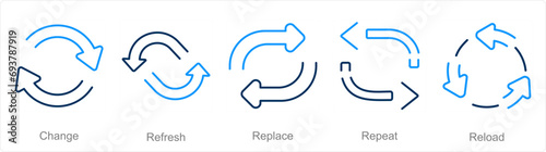 A set of 5 arrows icons as change, refresh, replace