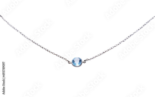 Enchanting Aquamarine on a Silver Chain Isolated on Transparent Background PNG.