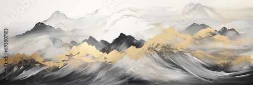 ゴールドとグレーの山々を描いたアブストラクト背景イラスト