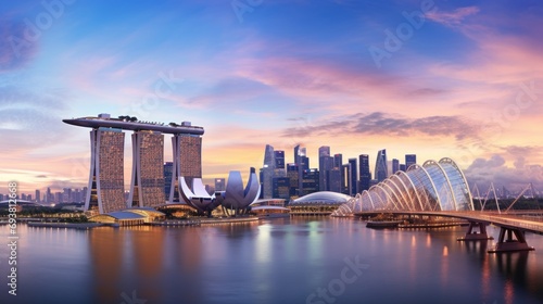 Singapore skyline at dawn showing the Marina Bay Sands