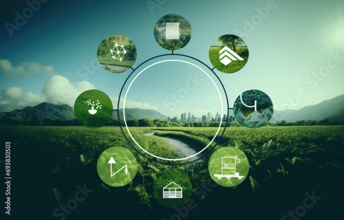 The green globe with circular economy icons, economy for future growth of business and environment sustainable.Net zero and carbon