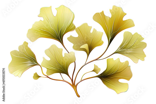 Watercolor gingko leaves set isolated on PNG Background. Generative Ai.