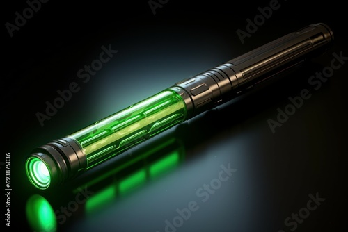 Green lightsaber sword. Glowing armory laser verdant blade. Generate ai
