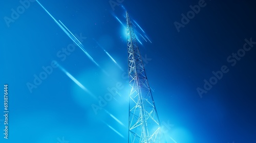 5g antenna mast on blue sky background - abstract concept of telecommunication industry and wireless technology