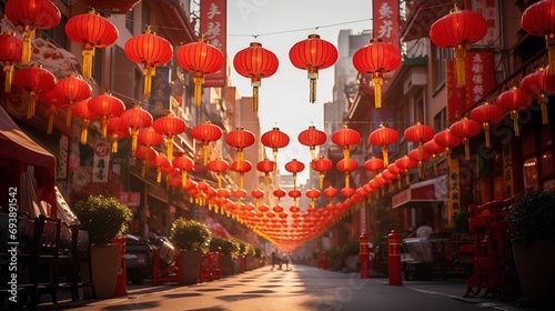  Chinese new year lanterns in traditional street of china town