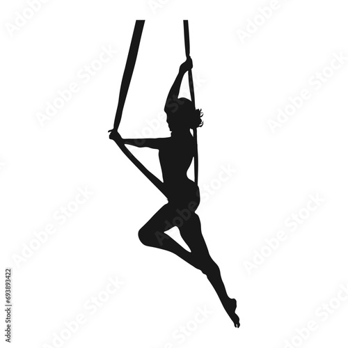The girls silhouette is engaged in aerial acrobatics. Set of stock vector illustrations for your business, scrapbook, magazine.