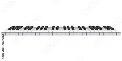 Piano keys. Musical instrument keyboard top above view. Black and white classic or electric piano keys. 3d illustration