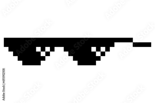 Pixel glasses meme. Like a boss meme. Pixelation, accessory optical fashion. 8 bit funky logo icon. cartoon eyeglass frame for sunglasses