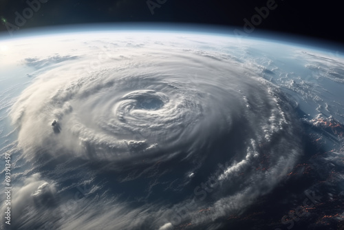 Aerial view from space of a hurricane, satellite view of meteorological phenomena