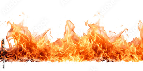 Flame on a transparent background. Long horizontal strip of fire, the concept of a blaze, a design element.