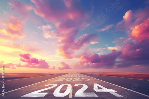 New year concept. Number 2024 on empty road abstract background..
