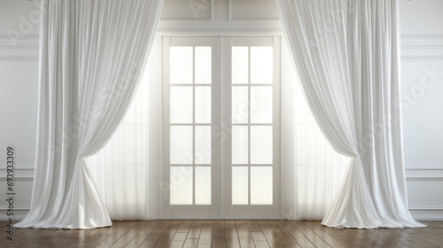 White luxury curtains for doors and windows home decorations for living room and modern style, also use as backdrop or wallpaper for presentation