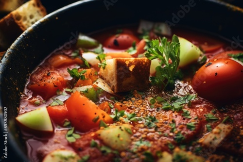 Tomato gazpacho soup in bowl