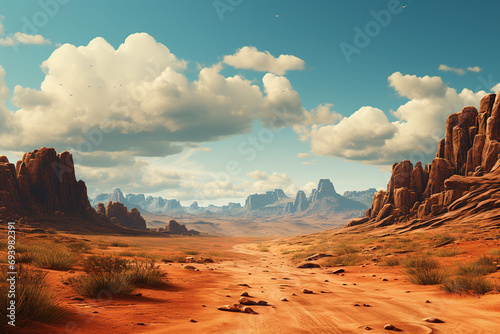 A desert landscape with barren sands and rugged. Wild landscapes concept.