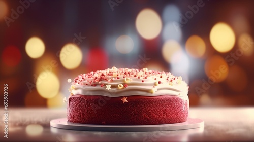 Red velvet cake with cozy blur background