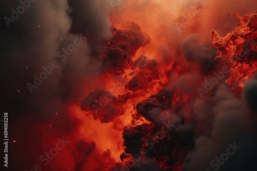 A picture capturing a large amount of smoke rising into the sky. This image can be used to depict environmental issues, wildfires, or industrial pollution