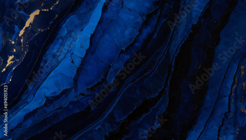 Abstract black, dark blue and gold Marble Waves texture, fluid art Marble Acrylic Background Generated by AI
