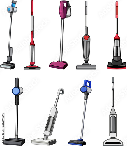 manual vacuum cleaner set cartoon. housework hand, modern service, clean woman manual vacuum cleaner sign. isolated symbol vector illustration
