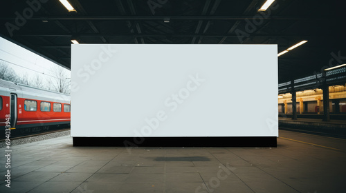 Blank billboard on the wall of the train station with empty space. Generative AI.