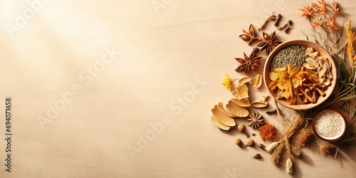 Traditional Chinese Medicine Herbs on Neutral Surface