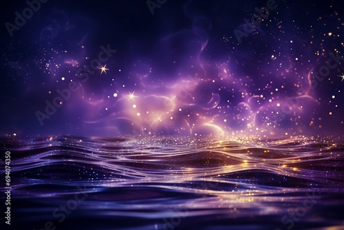 Aquarius zodiac sign, aquarium astrological design, astrology horoscope symbol of aquariums background with cosmic water waves in a purple and golden mystic constellation
