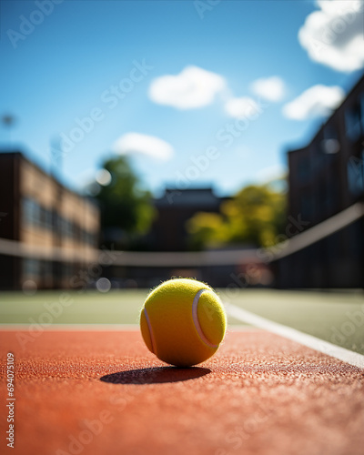 Close-up of a tennis ball lying on a street court