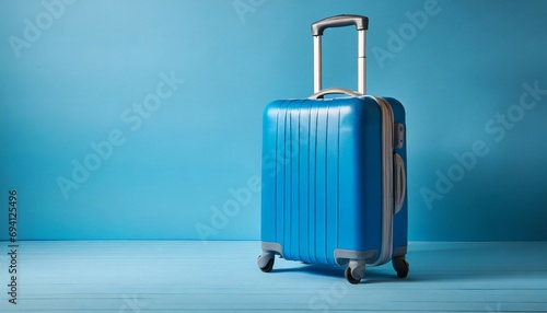 blue suitcase on a blue background minimalism mockup