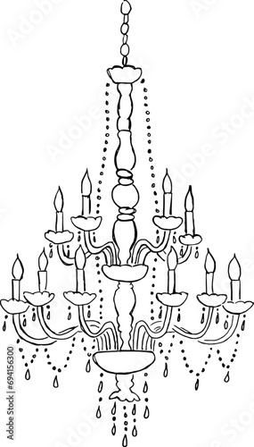 Ilustración vectorial de candelabro antiguo. Boceto de contorno en tendencia de candelabro