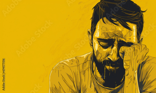 Sadness man on yellow background, Generative AI
