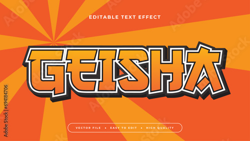 Black white and orange geisha 3d editable text effect - font style. Japan japanese text effect