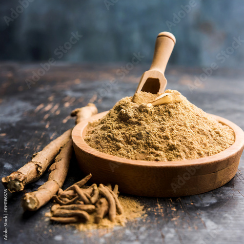 ashwagandha aswaganda OR indian ginseng is an ayurveda medicine in stem and powder