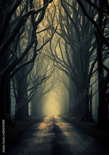dark road at the forest