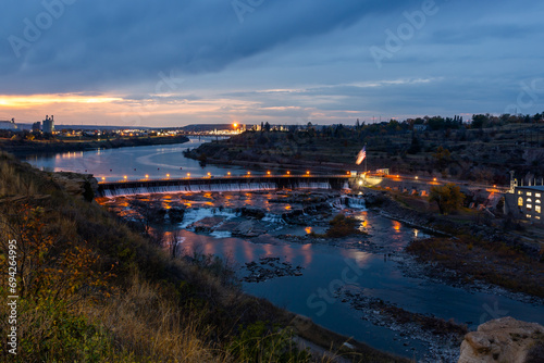 Beautiful view of the Great Falls in Montana in twilight