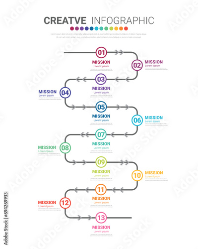 Infographic design template with numbers 13 option for Presentation infographic, Timeline infographics, steps or processes.