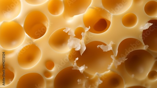 Close-up of cheese with holes. Swiss cheese.
