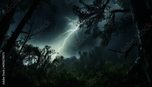 Recreation of thunder in a storm in the forest