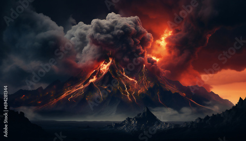 Tenebrist recreation of a volcano in eruption