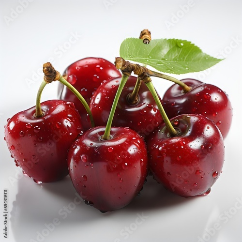 Cherry trio with stem and Leaf