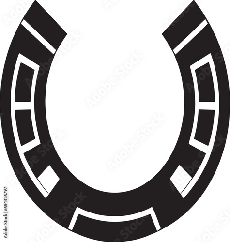 The horse's shoe. A symbol of good luck and happiness. Monochrome drawing. Black and white vector illustration 