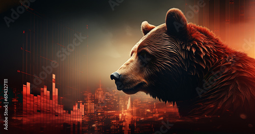 bull and bear market concept with stock chart digital crisis red price drop down chart fall, stock market bear finance risk trend investment business and money losing moving economic