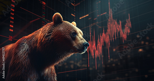 bull and bear market concept with stock chart digital crisis red price drop down chart fall, stock market bear finance risk trend investment business and money losing moving economic