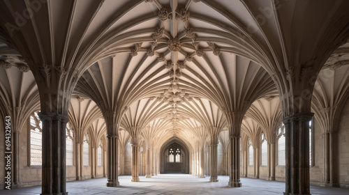 Ornate ceiling and pillars around canterbury cathedral england