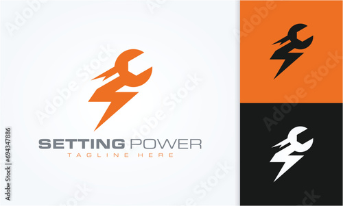 Setting Power logo with wrench and energy