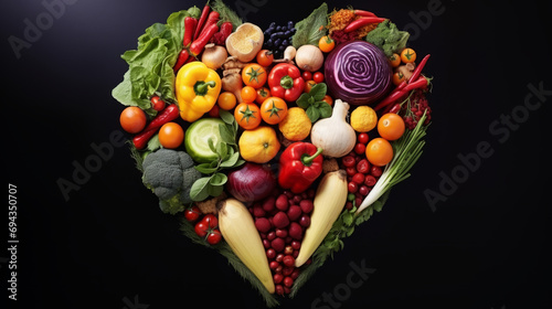 Vegetables in the shape of a heart. Healthy and eco food for diet. Vegetables love