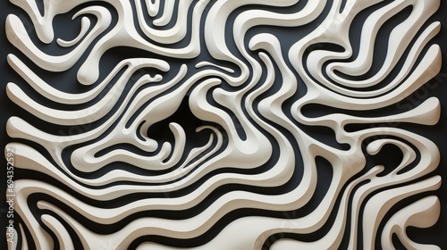 A mesmerizing fusion of opposing forces, this abstract art piece features a dynamic white and black wavy pattern that embodies the concept of duality and captivates with its intricate motif