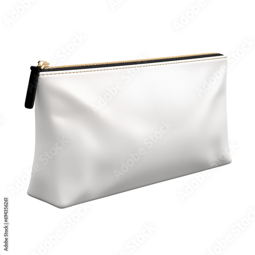 White Accessories Makeup Bag Mockup isolated on white transparent background, PNG, zipper