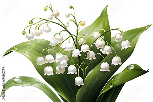 Lily of the Valley flower, hand-painted style isolated on white background, Convallaria majalis, national flower of finland